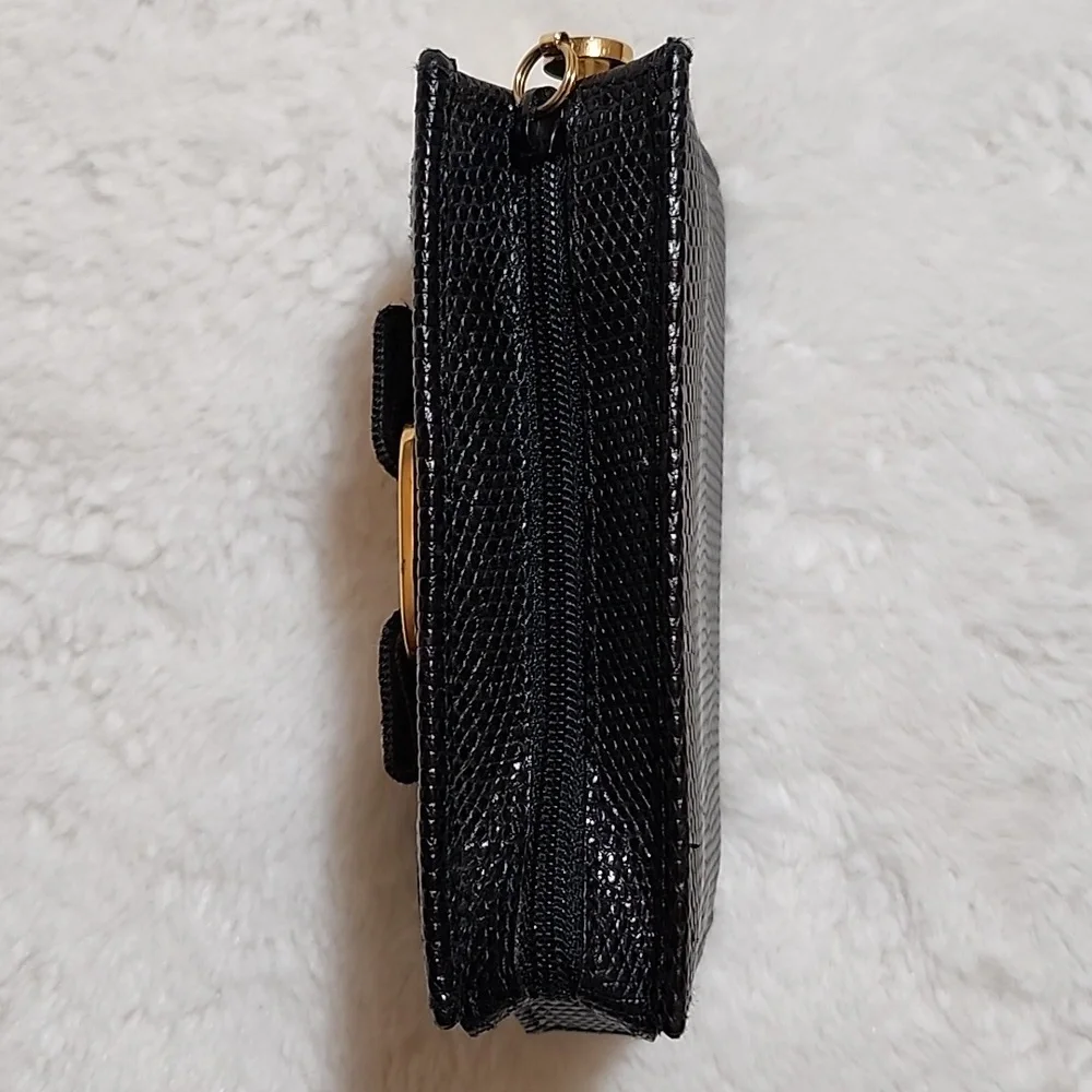 Salvatore Ferragamo Vara bow compact wallet pouch textured lizarard Imbossed